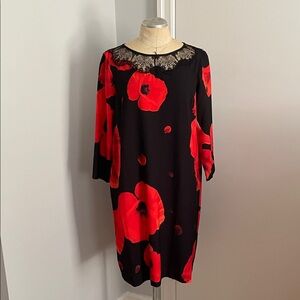 mark. Elegant Black and Red Floral Dress Size Large